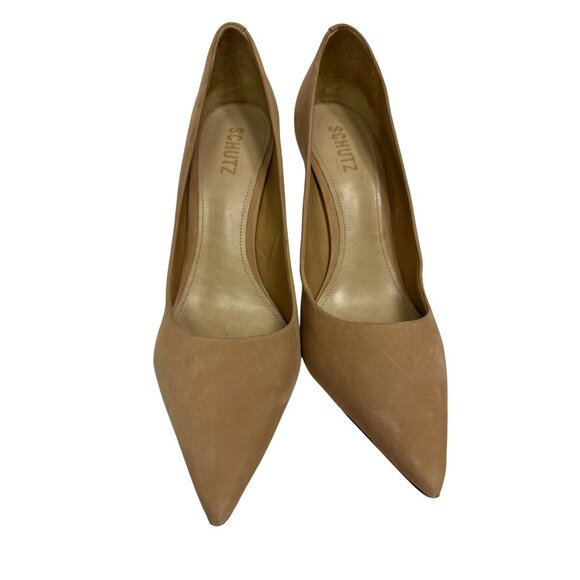 Schutz Lou Women's Suede Pump Tan Stiletto Pointed Toe Size 10 Heels Dress - Picture 2 of 9